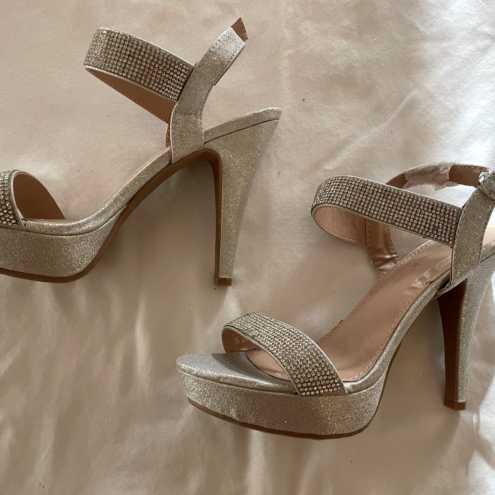 New Silver Platform Heels with Rhinestones